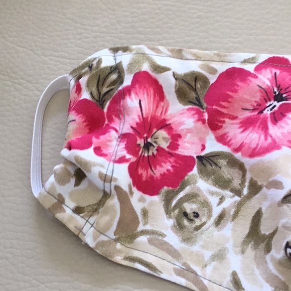 Floral Tan & Pink Face Mask 2 layer W/ Elastic - Picture 4 of 8